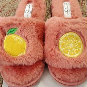 *JESSICA SIMPSON PINK CORAL LEMON SLIPPERS PLUSH MEMORY FOAM